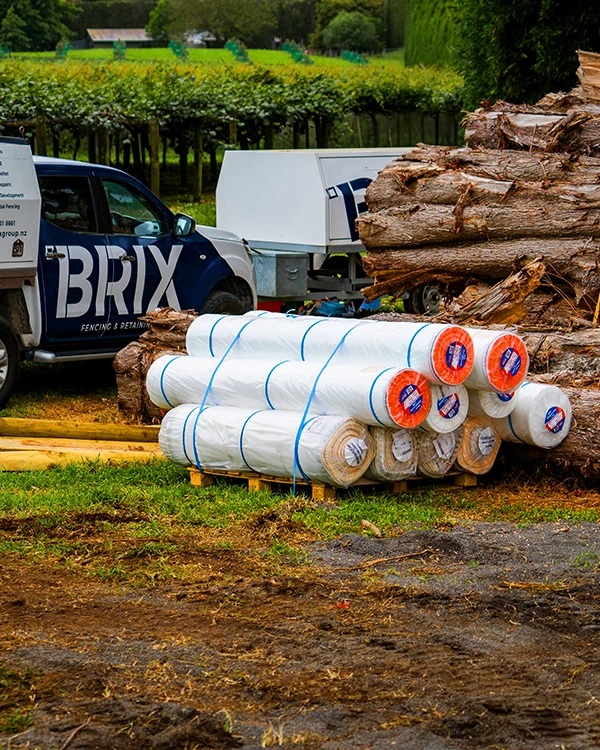 Raw materials piled up at Bay of Plenty orchard ready for installation