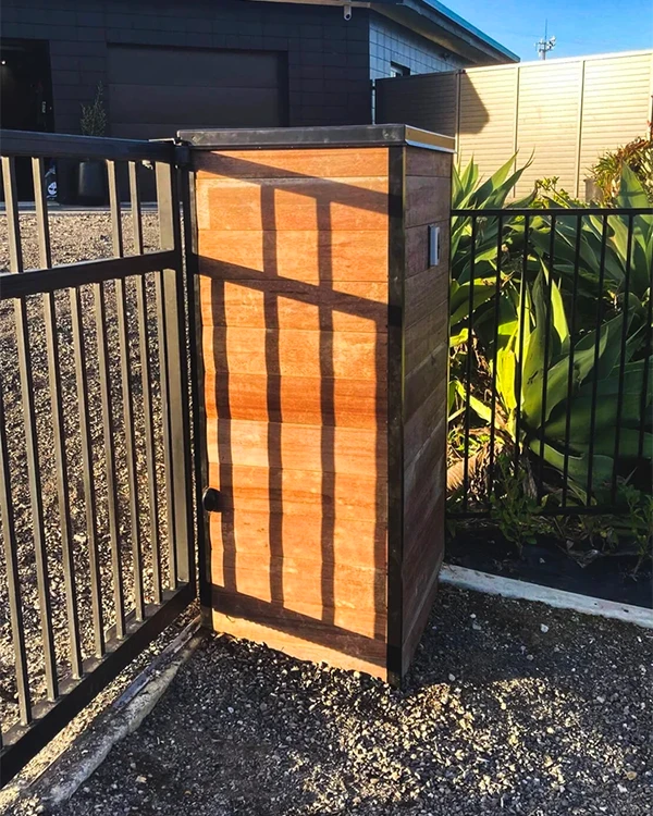Wooden gate post built and installed by Brix construction in Tauranga